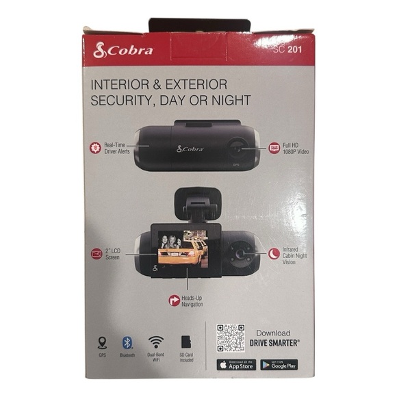 Cobra-SC 201 Dual-View Smart Dash Cam with Built-In Cabin View Brand New - Picture 15 of 15